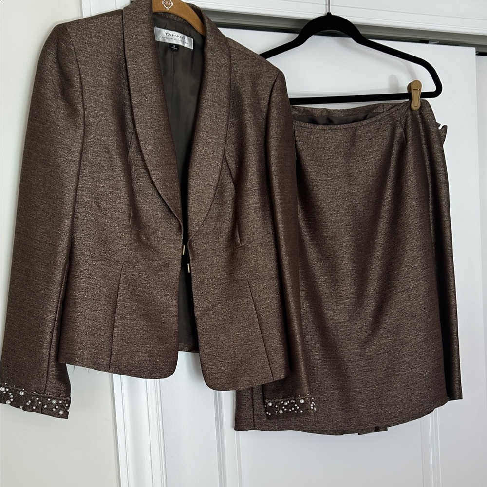 Brown Blazer and Skirt Set with matching top